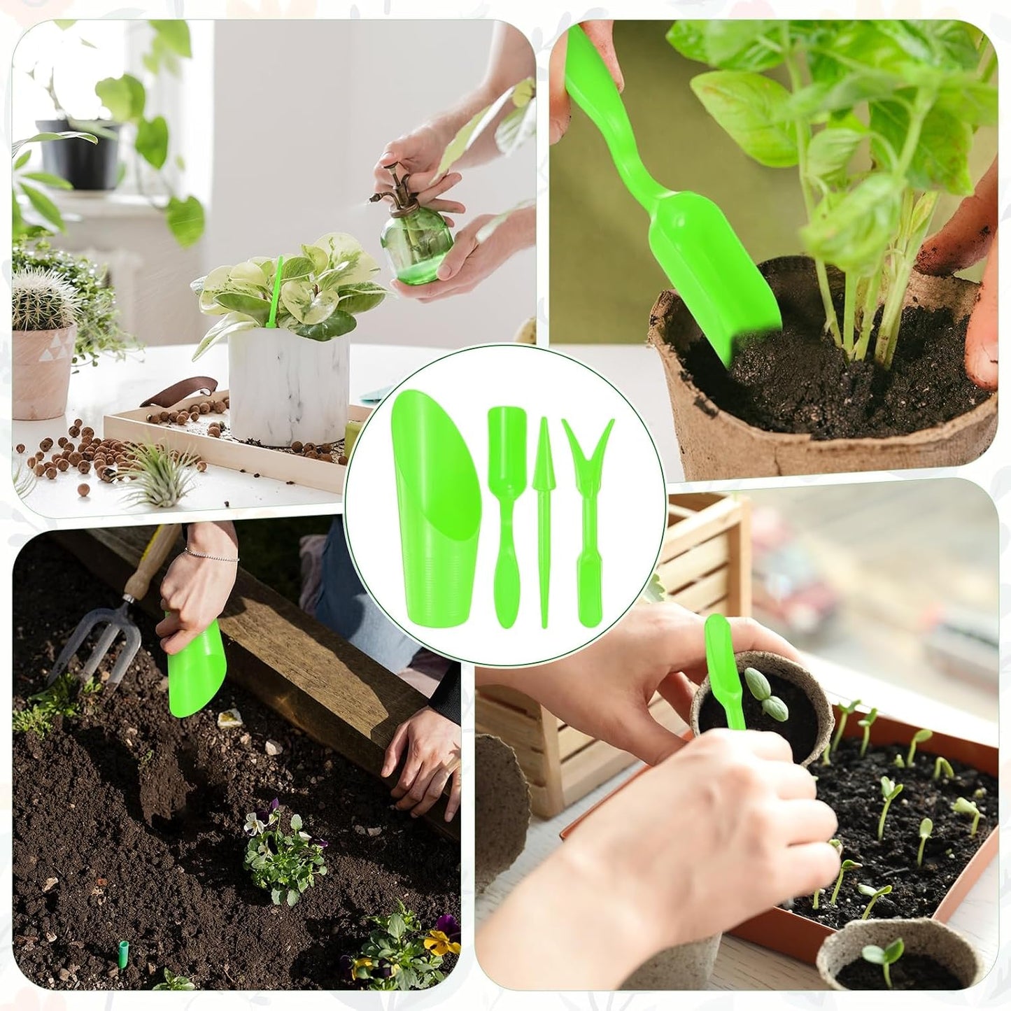 2-Set Garden Shovel Hand Tools Transplanting Succulent Cultivation Digging Scoops Kits, Plastic Mini Garden Tool Set for Flower Planting/Bonsai Potting [Green]