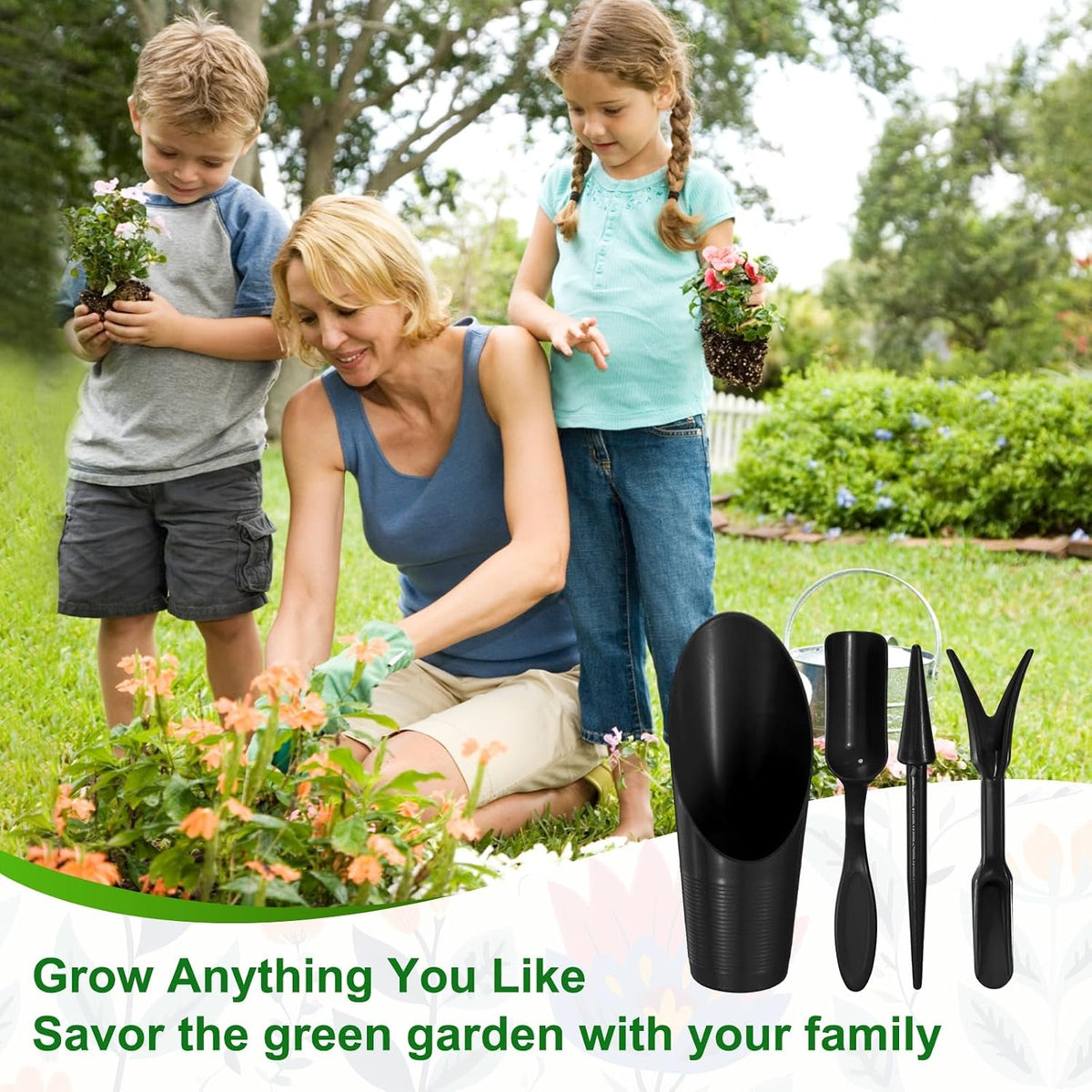 2-Set Garden Shovel Hand Tools Transplanting Succulent Cultivation Digging Scoops Kits, Plastic Mini Garden Tool Set for Flower Planting/Bonsai Potting [Green]