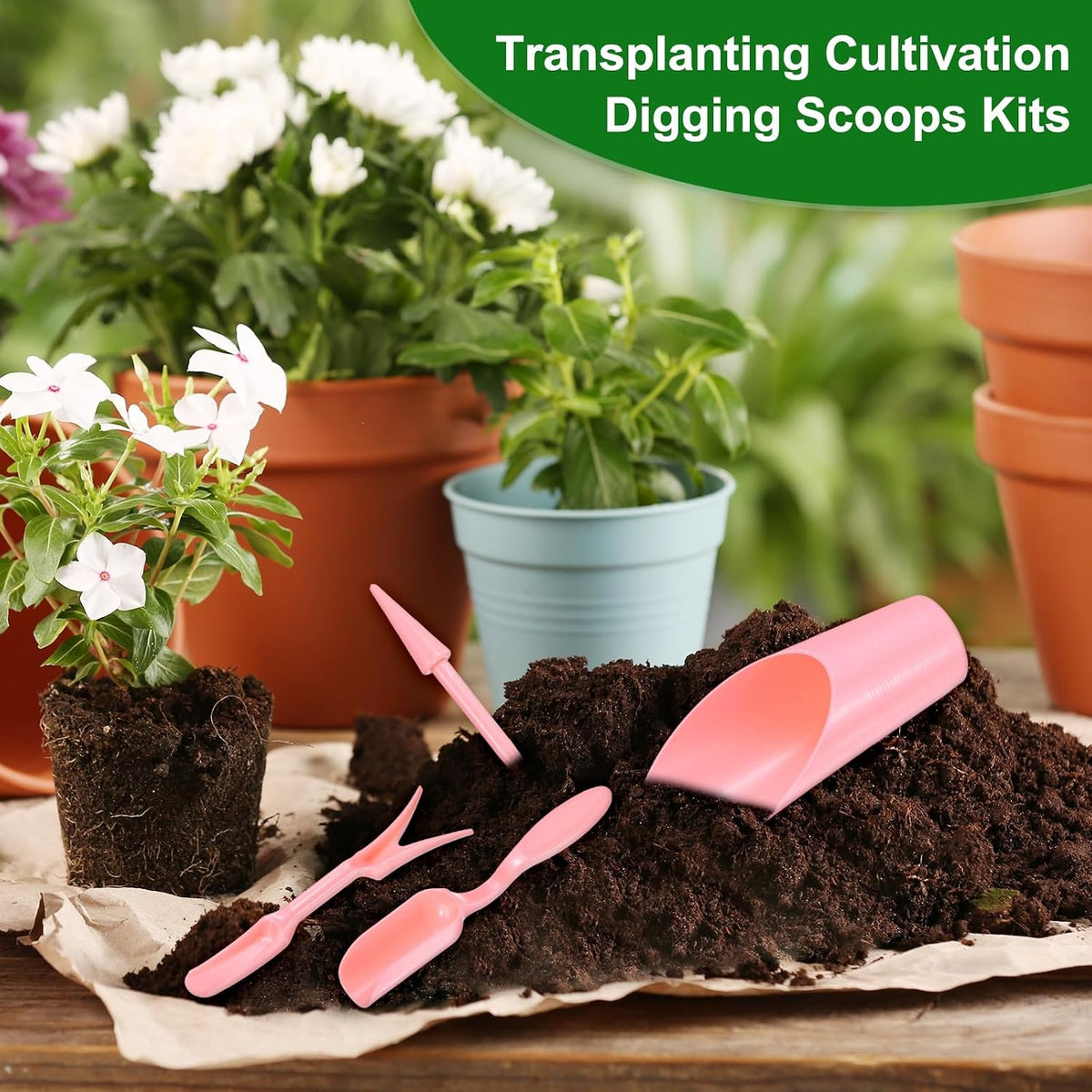 2-Set Garden Shovel Hand Tools Transplanting Succulent Cultivation Digging Scoops Kits, Plastic Mini Garden Tool Set for Flower Planting/Bonsai Potting [Green]