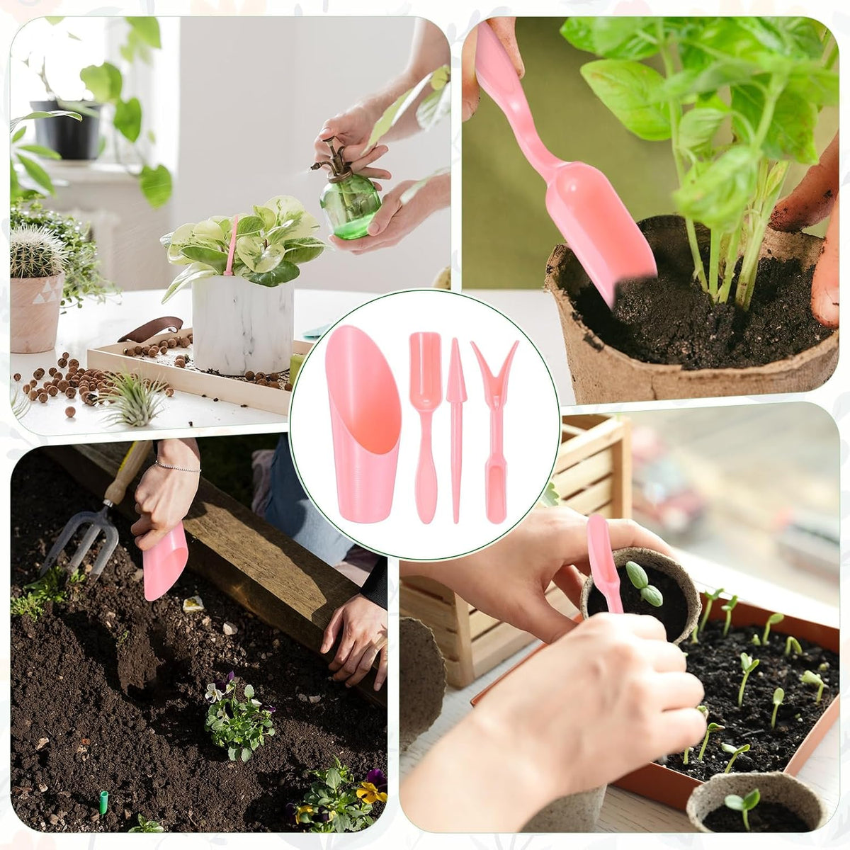 2-Set Garden Shovel Hand Tools Transplanting Succulent Cultivation Digging Scoops Kits, Plastic Mini Garden Tool Set for Flower Planting/Bonsai Potting [Green]