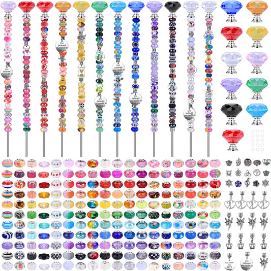 DIY Crystal Beaded Fairy Wand Garden Stakes Kit, Colorful Decorative Wands with Assembly Guide, 12 or 10 Inch Threaded Rods,Outdoor Garden Decoration Set (275, Rainbow+Diamond Top)