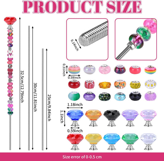 DIY Crystal Beaded Fairy Wand Garden Stakes Kit, Colorful Decorative Wands with Assembly Guide, 12 or 10 Inch Threaded Rods,Outdoor Garden Decoration Set (275, Rainbow+Diamond Top)