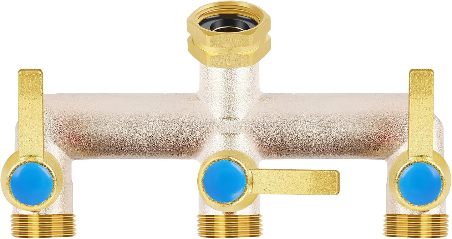 Upgraded Brass Garden Hose Splitter 3 Way Heavy Duty with Extension Handle