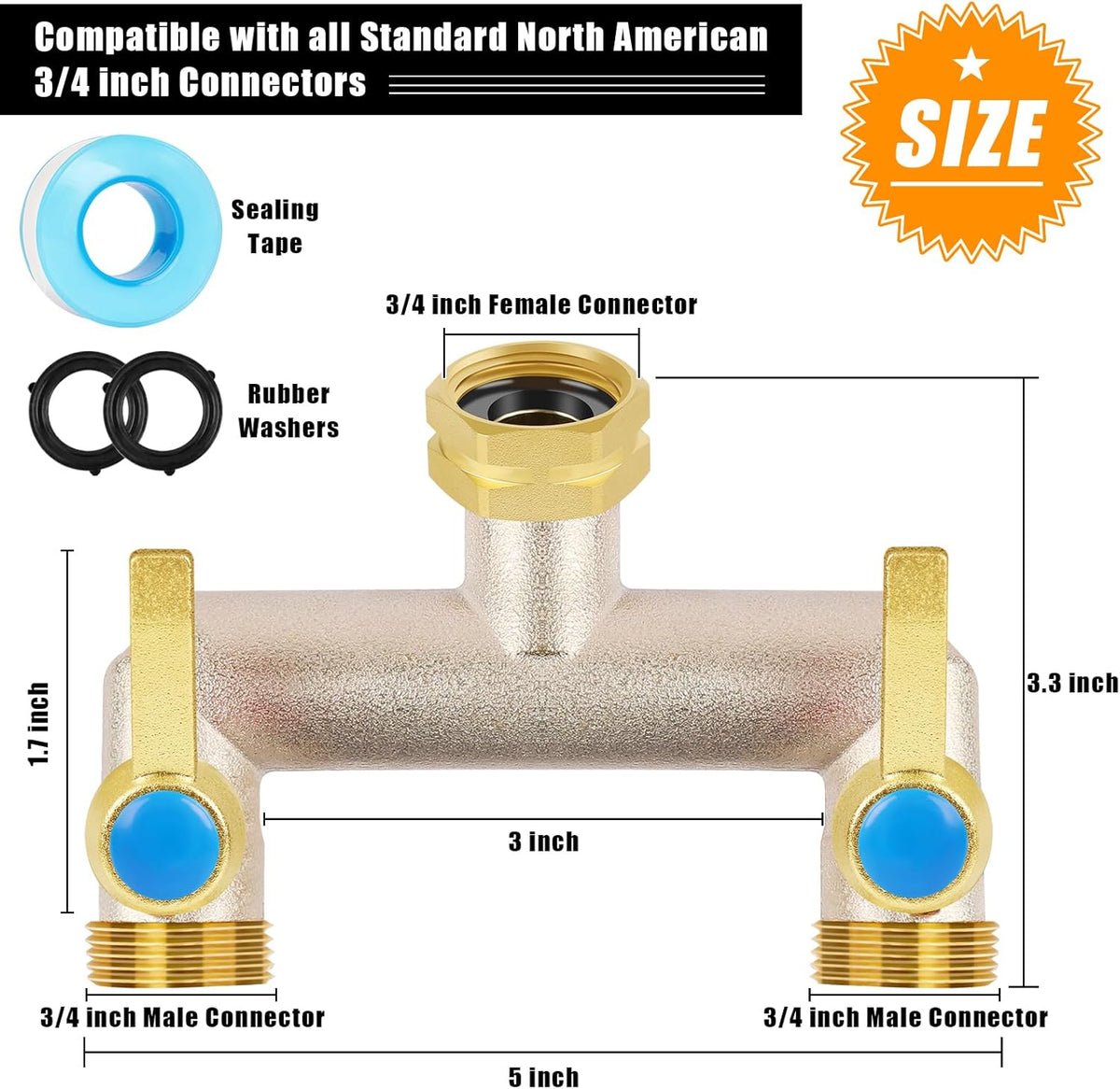 Upgraded Brass Garden Hose Splitter 3 Way Heavy Duty with Extension Handle