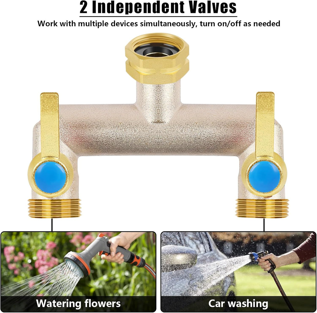 Upgraded Brass Garden Hose Splitter 3 Way Heavy Duty with Extension Handle