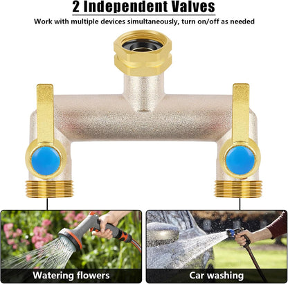Upgraded Brass Garden Hose Splitter 3 Way Heavy Duty with Extension Handle