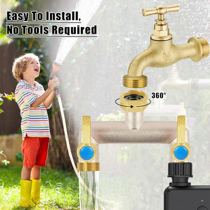 Upgraded Brass Garden Hose Splitter 3 Way Heavy Duty with Extension Handle