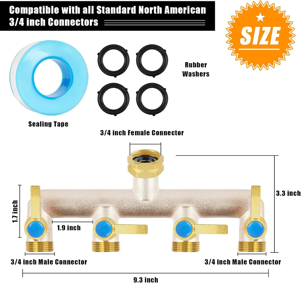 Upgraded Brass Garden Hose Splitter 3 Way Heavy Duty with Extension Handle