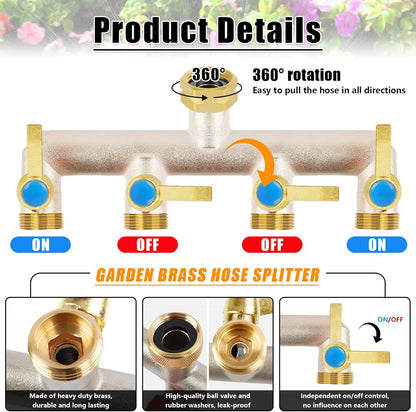 Upgraded Brass Garden Hose Splitter 3 Way Heavy Duty with Extension Handle
