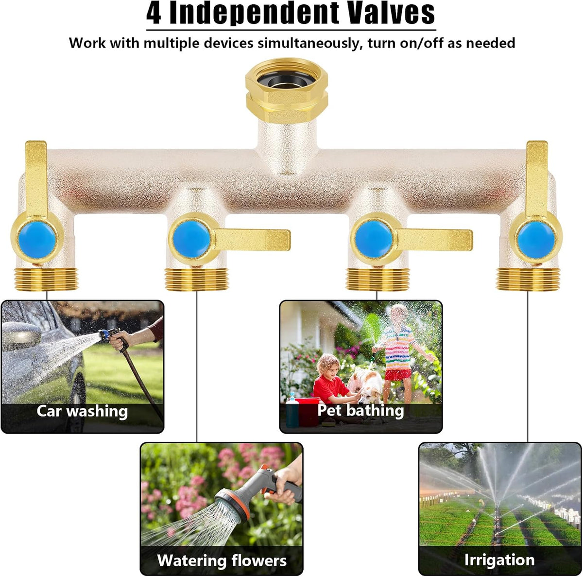 Upgraded Brass Garden Hose Splitter 3 Way Heavy Duty with Extension Handle
