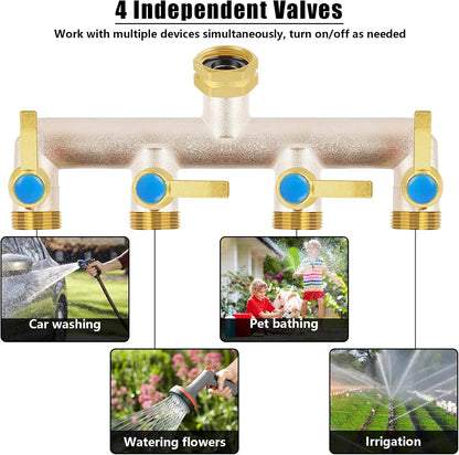 Upgraded Brass Garden Hose Splitter 3 Way Heavy Duty with Extension Handle
