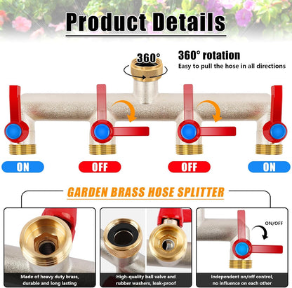 Upgraded Brass Garden Hose Splitter 3 Way Heavy Duty with Extension Handle
