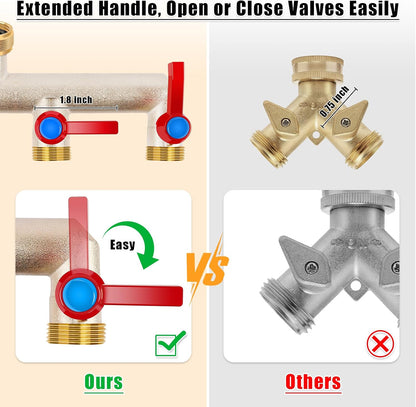 Upgraded Brass Garden Hose Splitter 3 Way Heavy Duty with Extension Handle