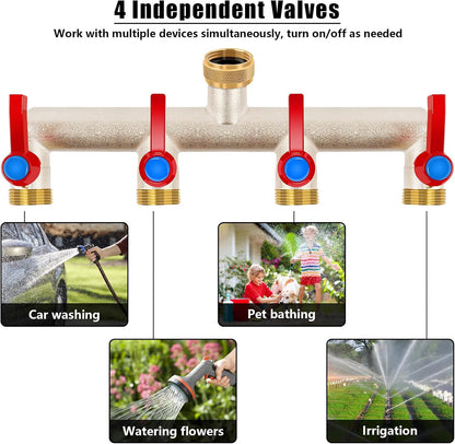 Upgraded Brass Garden Hose Splitter 3 Way Heavy Duty with Extension Handle