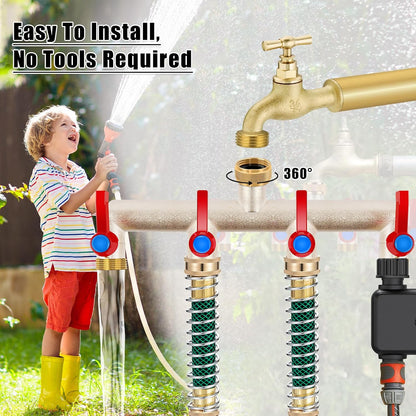 Upgraded Brass Garden Hose Splitter 3 Way Heavy Duty with Extension Handle