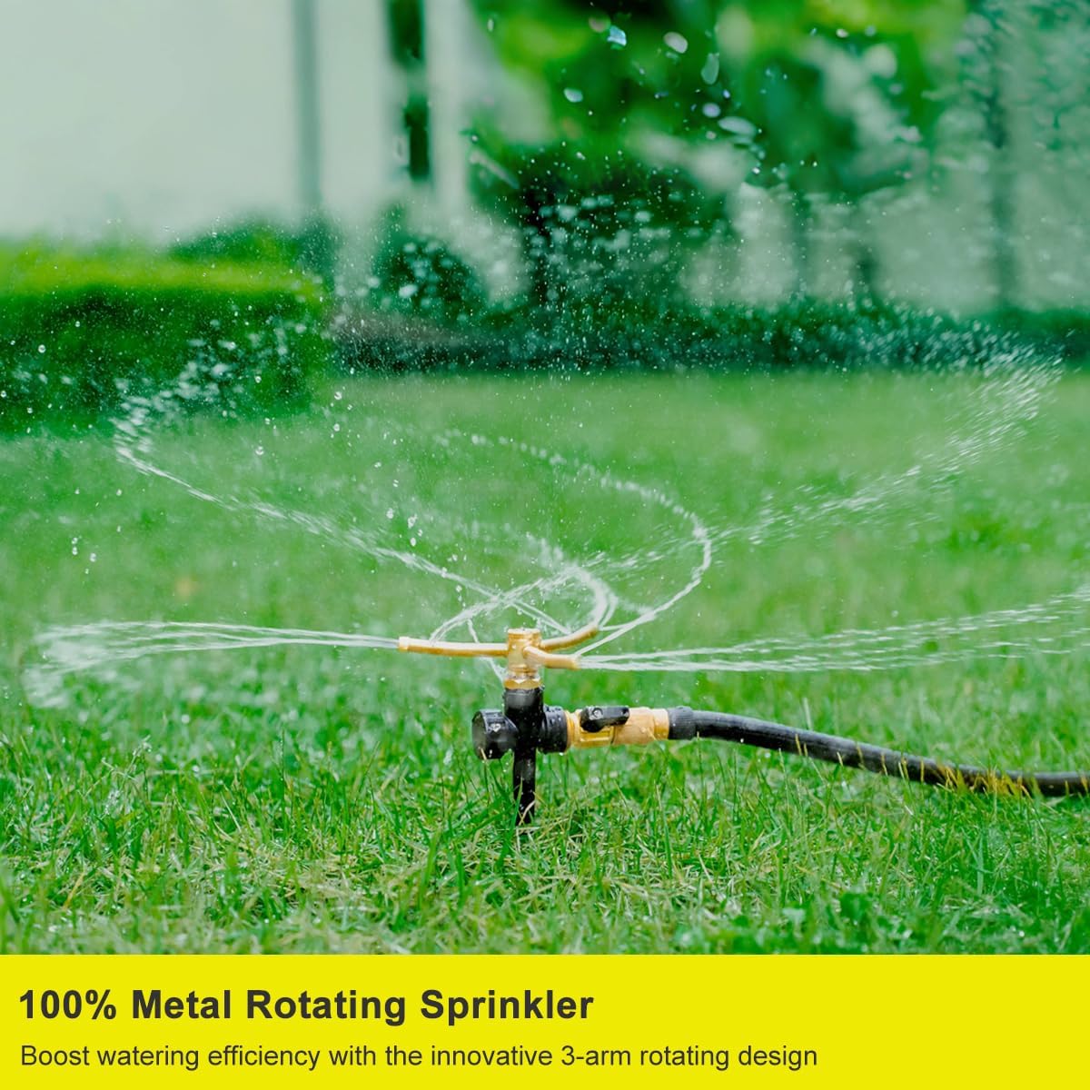 2 Pack Metal Lawn Sprinklers with Spike Base, Heavy Duty Automatic Rotary Garden Sprinkler System, 3-Arm Water Sprinkler 360 Degree Large Area Coverage for Plant, Flower Bed and Patio