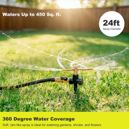 2 Pack Metal Lawn Sprinklers with Spike Base, Heavy Duty Automatic Rotary Garden Sprinkler System, 3-Arm Water Sprinkler 360 Degree Large Area Coverage for Plant, Flower Bed and Patio