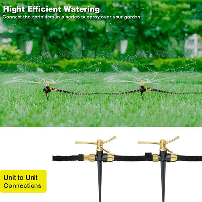 2 Pack Metal Lawn Sprinklers with Spike Base, Heavy Duty Automatic Rotary Garden Sprinkler System, 3-Arm Water Sprinkler 360 Degree Large Area Coverage for Plant, Flower Bed and Patio