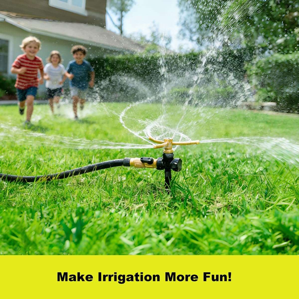 2 Pack Metal Lawn Sprinklers with Spike Base, Heavy Duty Automatic Rotary Garden Sprinkler System, 3-Arm Water Sprinkler 360 Degree Large Area Coverage for Plant, Flower Bed and Patio