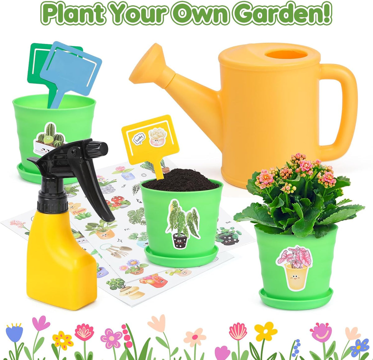 Kids Gardening Tool Set, 20PCS Gardening Toys Includes Metal Rake,Fork,Trowel,Apron,Gloves,Watering Can,Tote Bag and Strickers, Garden Tool Kit for Kids, Outdoor Toys Gift for Boys Girls