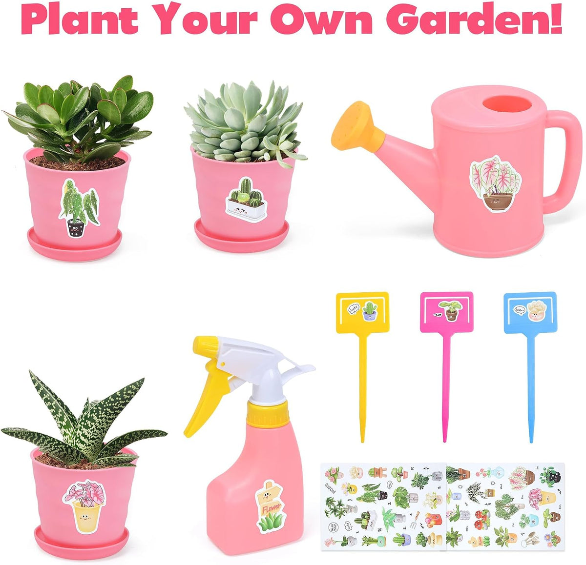 Kids Gardening Tool Set, 20PCS Gardening Toys Includes Metal Rake,Fork,Trowel,Apron,Gloves,Watering Can,Tote Bag and Strickers, Garden Tool Kit for Kids, Outdoor Toys Gift for Boys Girls