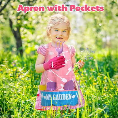 Kids Gardening Tool Set, 20PCS Gardening Toys Includes Metal Rake,Fork,Trowel,Apron,Gloves,Watering Can,Tote Bag and Strickers, Garden Tool Kit for Kids, Outdoor Toys Gift for Boys Girls
