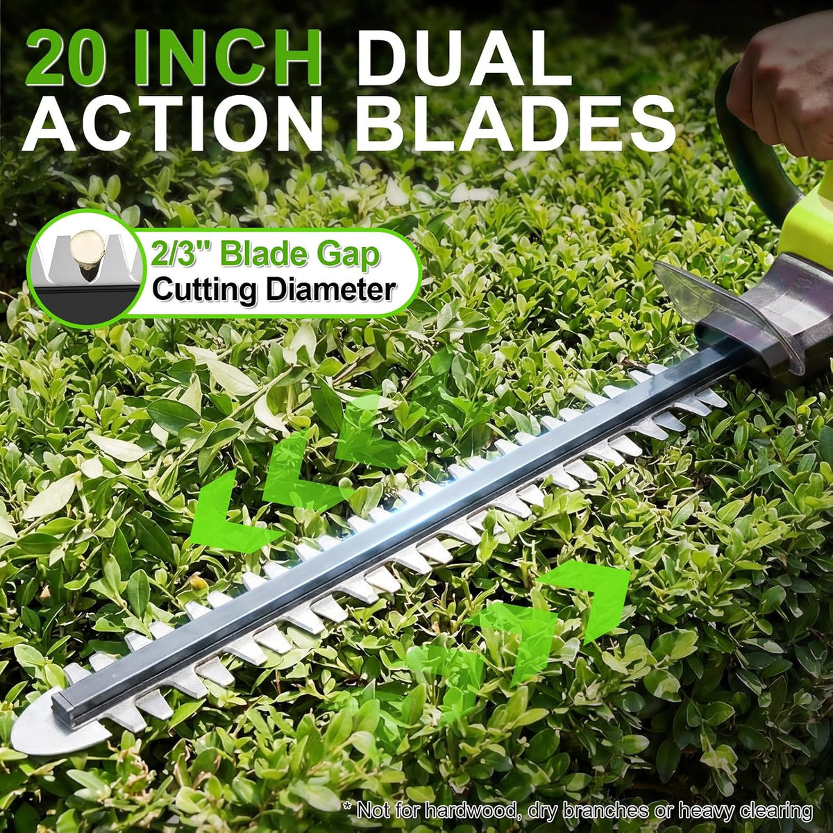 Hedge Trimmer Cordless, 20-Inch for Bushes, 2 Batteries, Lightweight Design