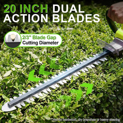 Hedge Trimmer Cordless, 20-Inch for Bushes, 2 Batteries, Lightweight Design
