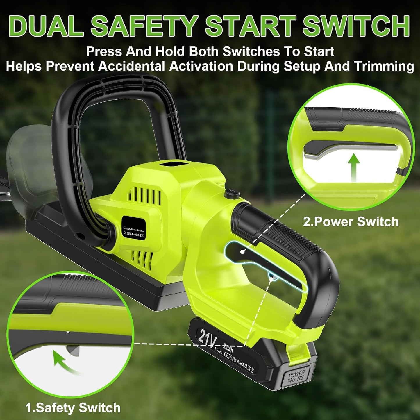 Hedge Trimmer Cordless, 20-Inch for Bushes, 2 Batteries, Lightweight Design