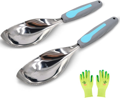 2Pack Garden Trowel, Stainless Steel Hand Shovel with Ergonomic Handle, Multi-Use Soil Scoops for Digging, Planting, Transplanting, Cultivating(Blue)