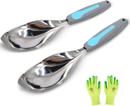 2Pack Garden Trowel, Stainless Steel Hand Shovel with Ergonomic Handle, Multi-Use Soil Scoops for Digging, Planting, Transplanting, Cultivating(Blue)