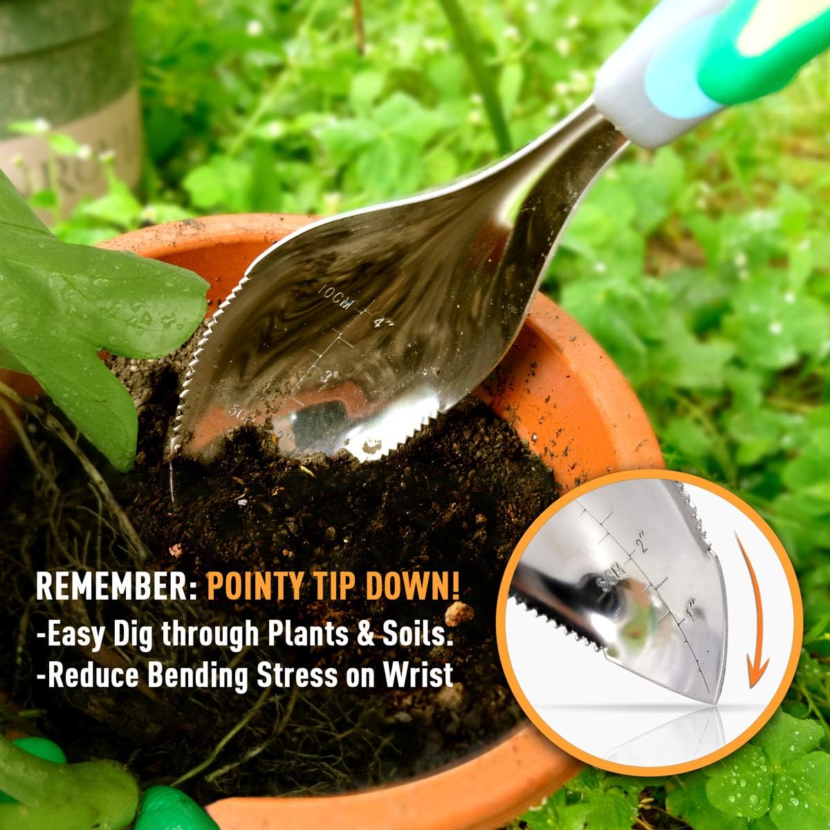 2Pack Garden Trowel, Stainless Steel Hand Shovel with Ergonomic Handle, Multi-Use Soil Scoops for Digging, Planting, Transplanting, Cultivating(Blue)