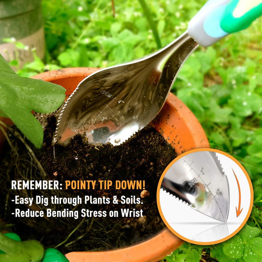 2Pack Garden Trowel, Stainless Steel Hand Shovel with Ergonomic Handle, Multi-Use Soil Scoops for Digging, Planting, Transplanting, Cultivating(Blue)