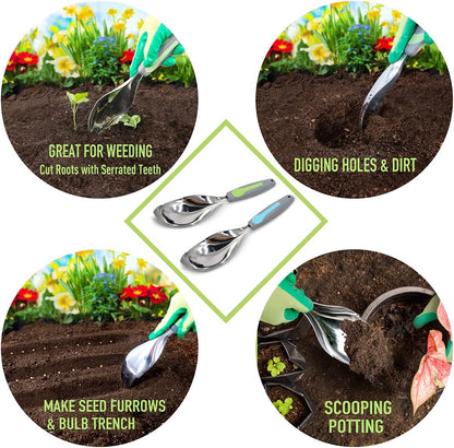 2Pack Garden Trowel, Stainless Steel Hand Shovel with Ergonomic Handle, Multi-Use Soil Scoops for Digging, Planting, Transplanting, Cultivating(Blue)