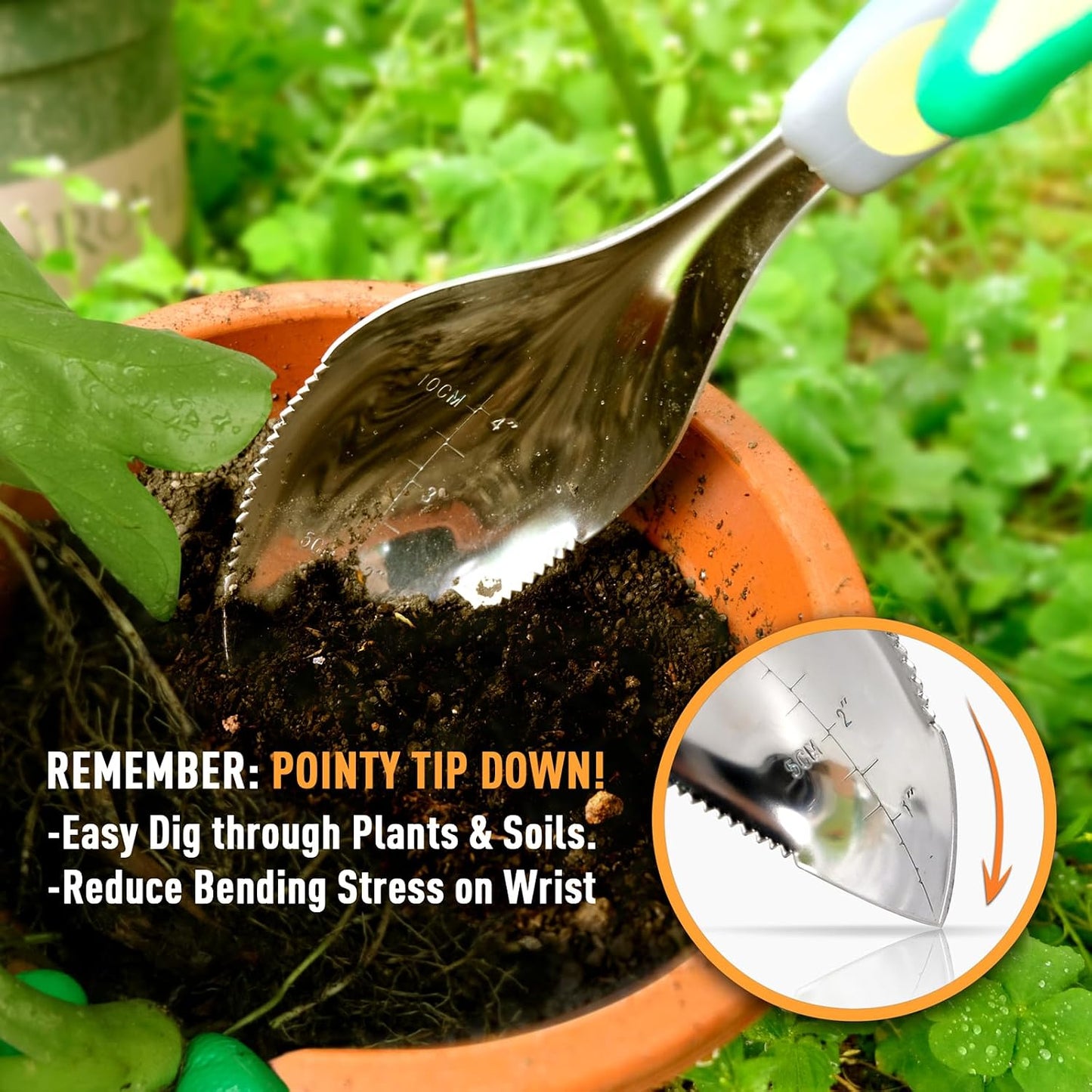 2Pack Garden Trowel, Stainless Steel Hand Shovel with Ergonomic Handle, Multi-Use Soil Scoops for Digging, Planting, Transplanting, Cultivating(Blue)