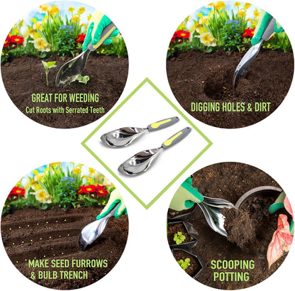 2Pack Garden Trowel, Stainless Steel Hand Shovel with Ergonomic Handle, Multi-Use Soil Scoops for Digging, Planting, Transplanting, Cultivating(Blue)