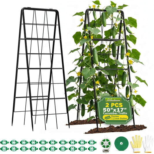2 Pack 50" Tall A Frame Trellis for Climbing Plants Outdoor (50" X 17") – Heavy Duty Garden Adjustable Trellis, Metal Trellis for Cucumbers, Beans, Tomatoes, Grapes, and Vining Vegetables