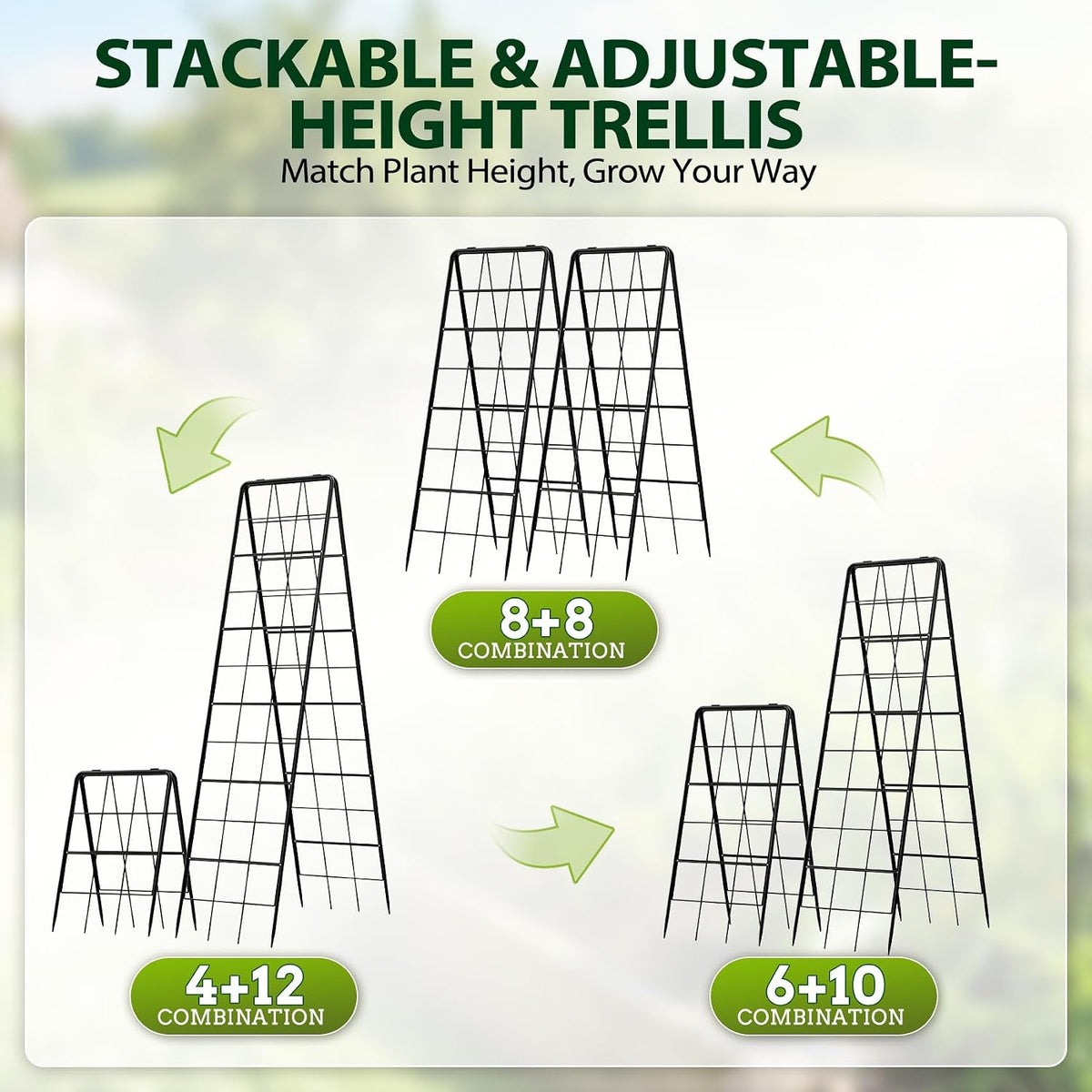2 Pack 50" Tall A Frame Trellis for Climbing Plants Outdoor (50" X 17") – Heavy Duty Garden Adjustable Trellis, Metal Trellis for Cucumbers, Beans, Tomatoes, Grapes, and Vining Vegetables