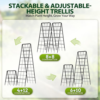 2 Pack 50" Tall A Frame Trellis for Climbing Plants Outdoor (50" X 17") – Heavy Duty Garden Adjustable Trellis, Metal Trellis for Cucumbers, Beans, Tomatoes, Grapes, and Vining Vegetables