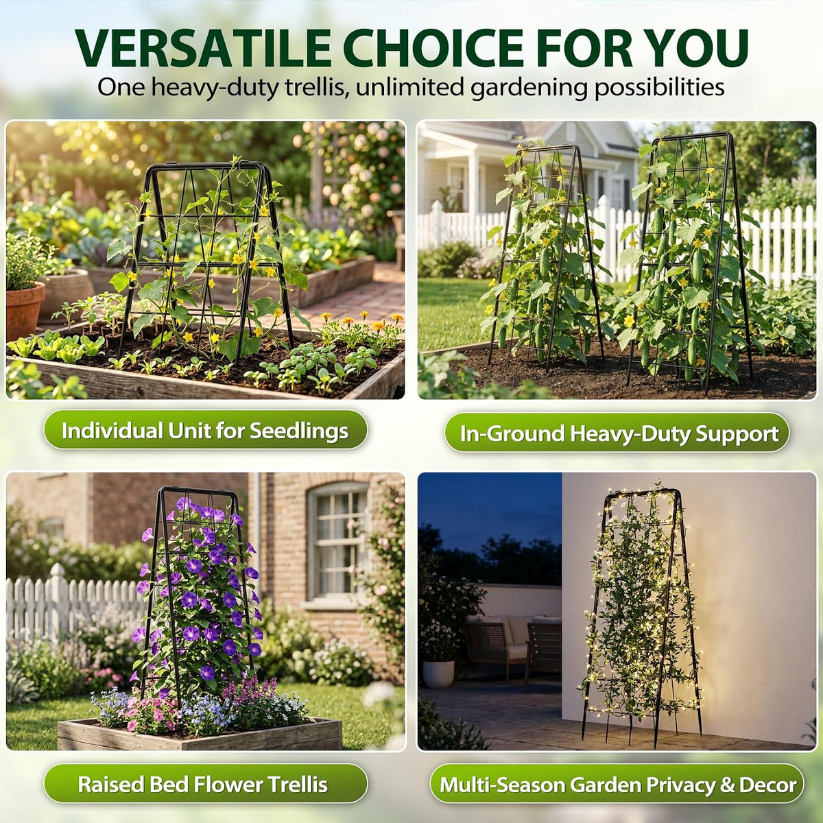 2 Pack 50" Tall A Frame Trellis for Climbing Plants Outdoor (50" X 17") – Heavy Duty Garden Adjustable Trellis, Metal Trellis for Cucumbers, Beans, Tomatoes, Grapes, and Vining Vegetables