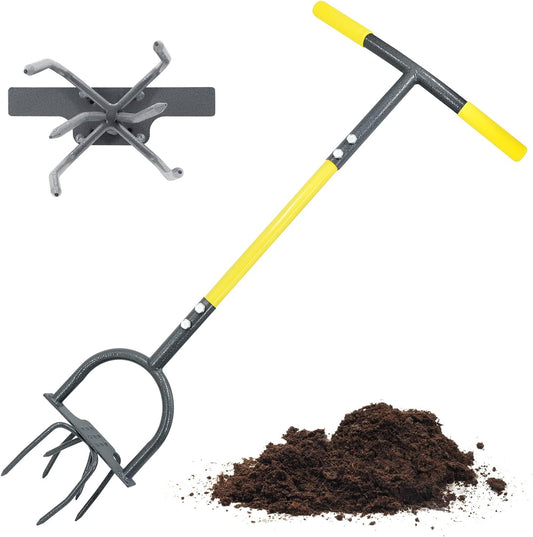 Hand Tiller for Gardening, Manual Twist Tiller Cultivator, Heavy Duty Garden Claw, Soil Loosener & Lawn Aerator for Soil Mixing, Garden, Flower Box and Raised Bed