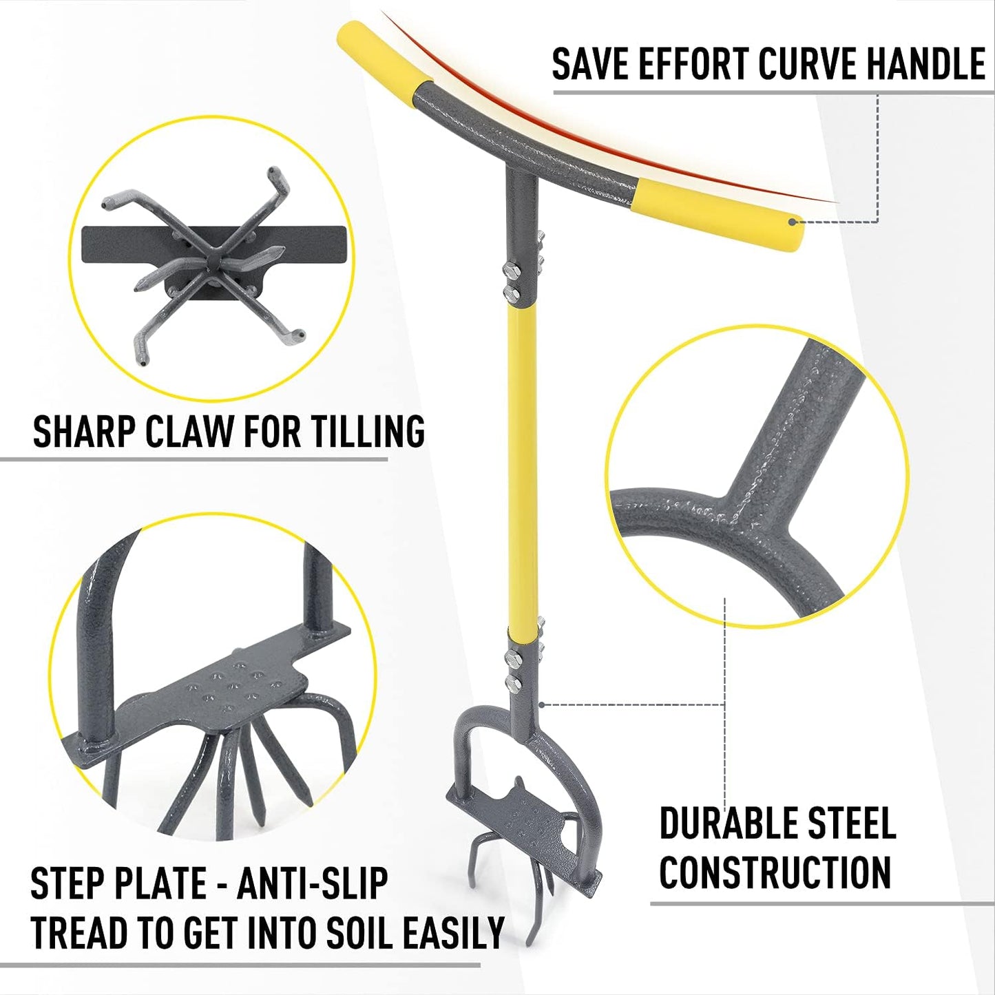 Hand Tiller for Gardening, Manual Twist Tiller Cultivator, Heavy Duty Garden Claw, Soil Loosener & Lawn Aerator for Soil Mixing, Garden, Flower Box and Raised Bed
