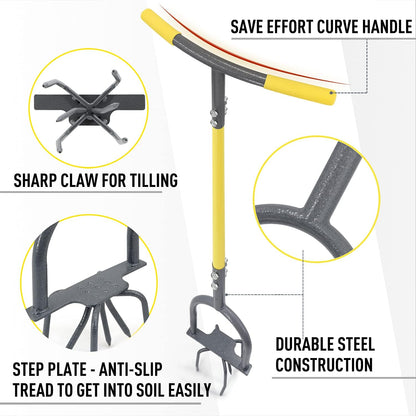 Hand Tiller for Gardening, Manual Twist Tiller Cultivator, Heavy Duty Garden Claw, Soil Loosener & Lawn Aerator for Soil Mixing, Garden, Flower Box and Raised Bed