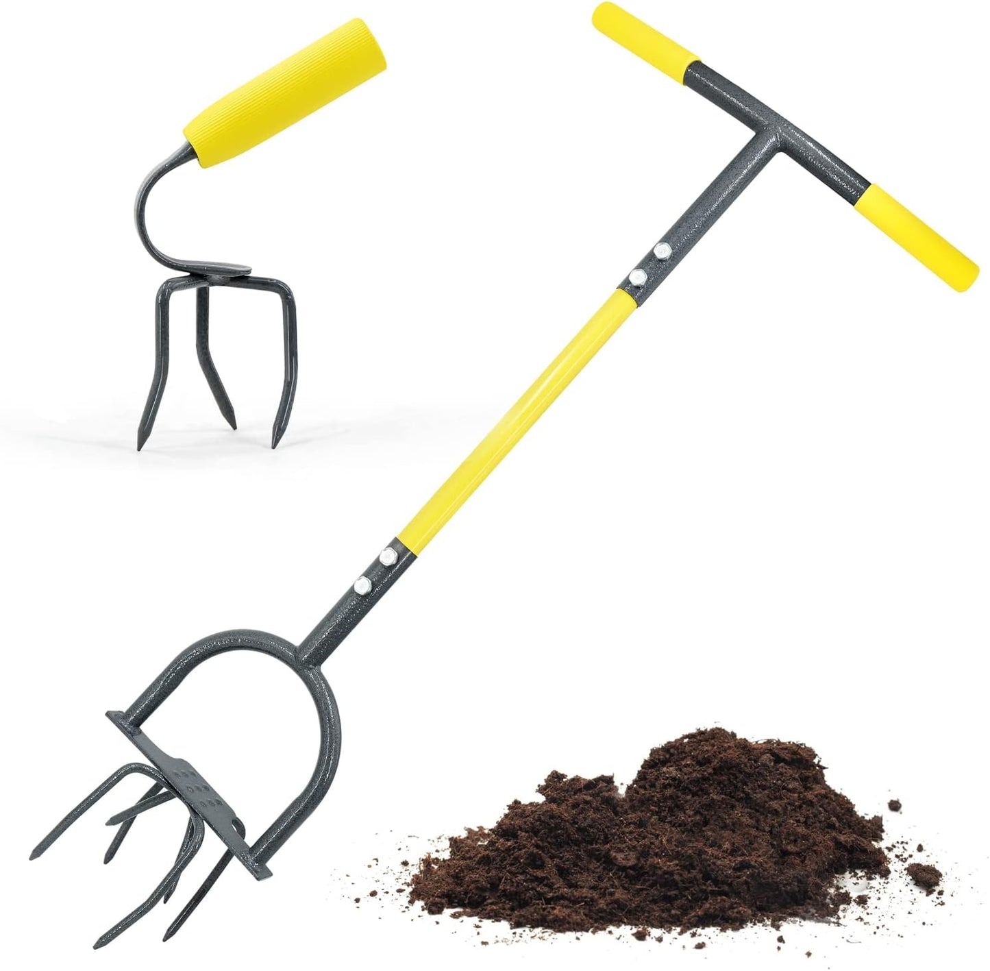 Hand Tiller for Gardening, Manual Twist Tiller Cultivator, Heavy Duty Garden Claw, Soil Loosener & Lawn Aerator for Soil Mixing, Garden, Flower Box and Raised Bed