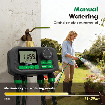 Sprinkler Timer for Outdoor Hose Faucet, 4 Zone Watering Timer
