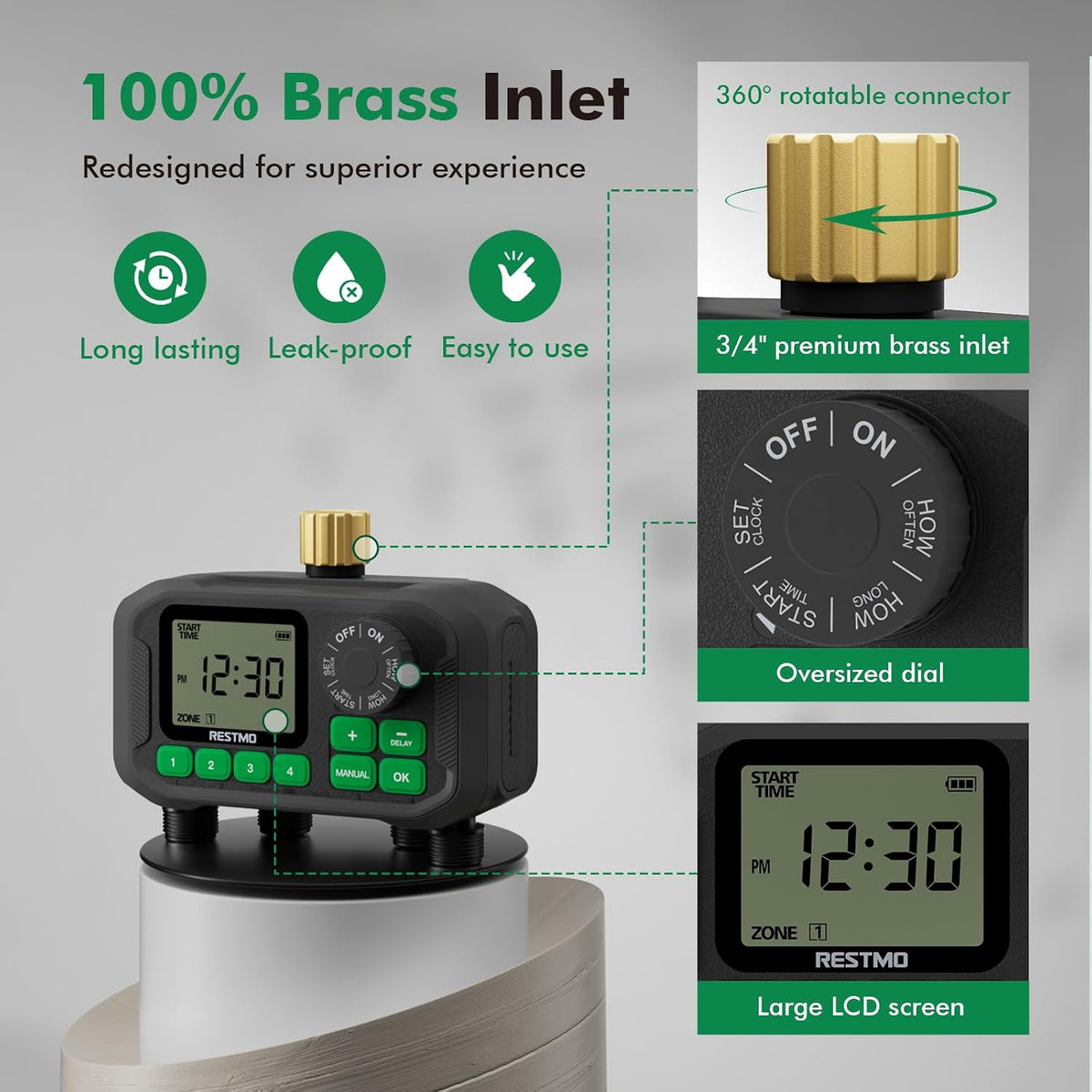Sprinkler Timer for Outdoor Hose Faucet, 4 Zone Watering Timer