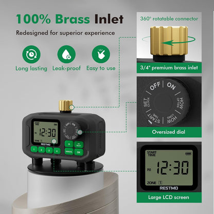 Sprinkler Timer for Outdoor Hose Faucet, 4 Zone Watering Timer