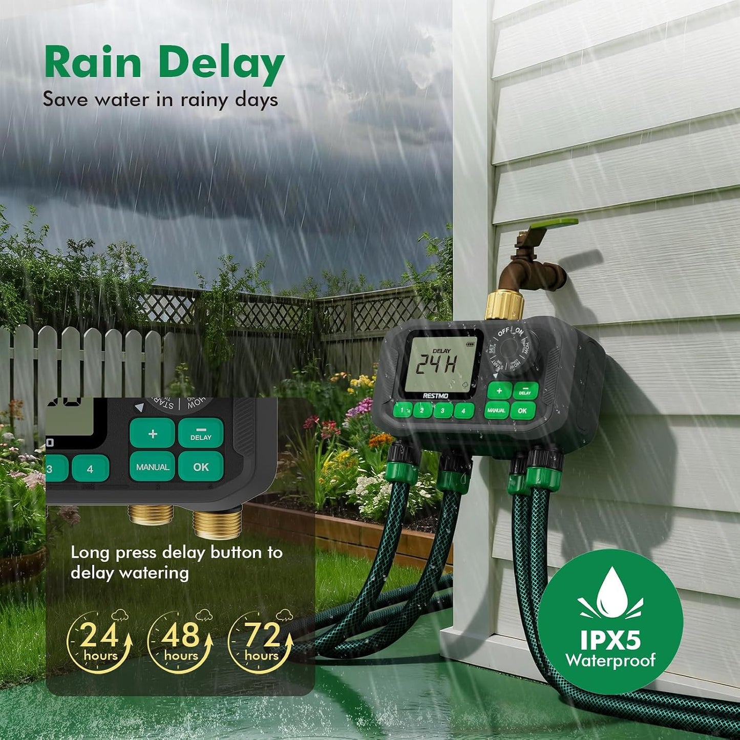 Sprinkler Timer for Outdoor Hose Faucet, 4 Zone Watering Timer