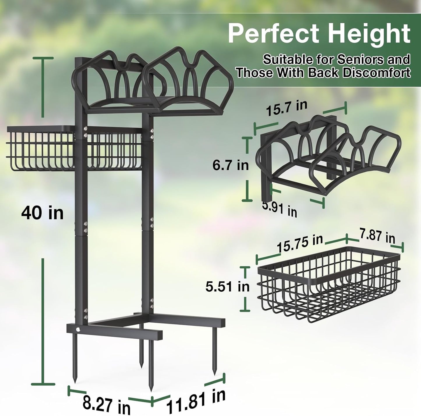 Garden Hose Holder with Large Basket, Heavy Duty Hose Reel, Black