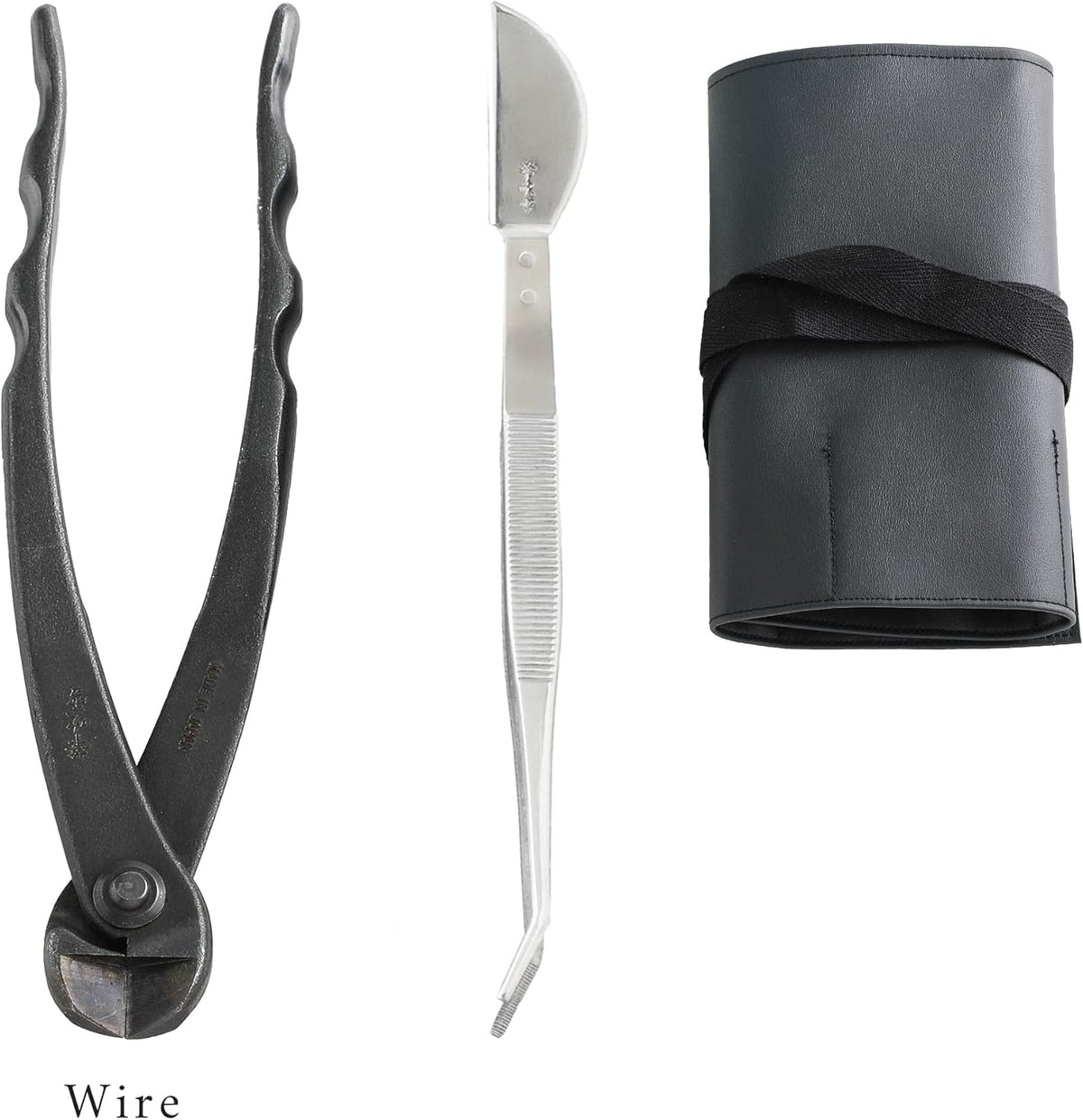 Wazakura Made in Japan 5PCS Bonsai Tool Kit with Roll Bag: Yasugi Steel Twig Bonsai Scissors, Concave Branch Cutter, Knob Cutter, Wire Cutter, Tweezers - 5 Tools Twig Schissor Set with Case…